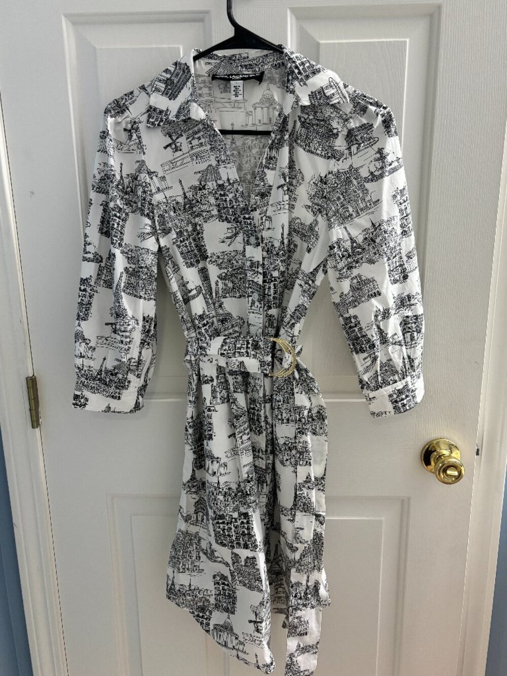 NWOT Karl Lagerfeld Landmark Print Cotton Shirtdress Size 2 - Picture 7 of 7